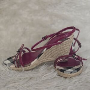 Burberry Burgundy and Black Plaid Wedges